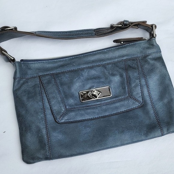 BCBGMaxAzria Handbags - BCBGMAXAZRIA Shoulder Bag Women Blue Leather Buckle Strap Gunmetal Hardware